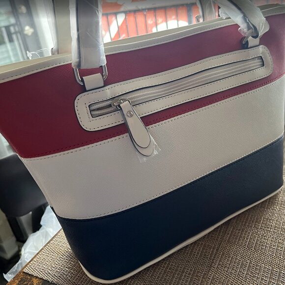 Giani Bernini Rugby Saffiano Red, White & Blue Medium Tote - Picture 8 of 8